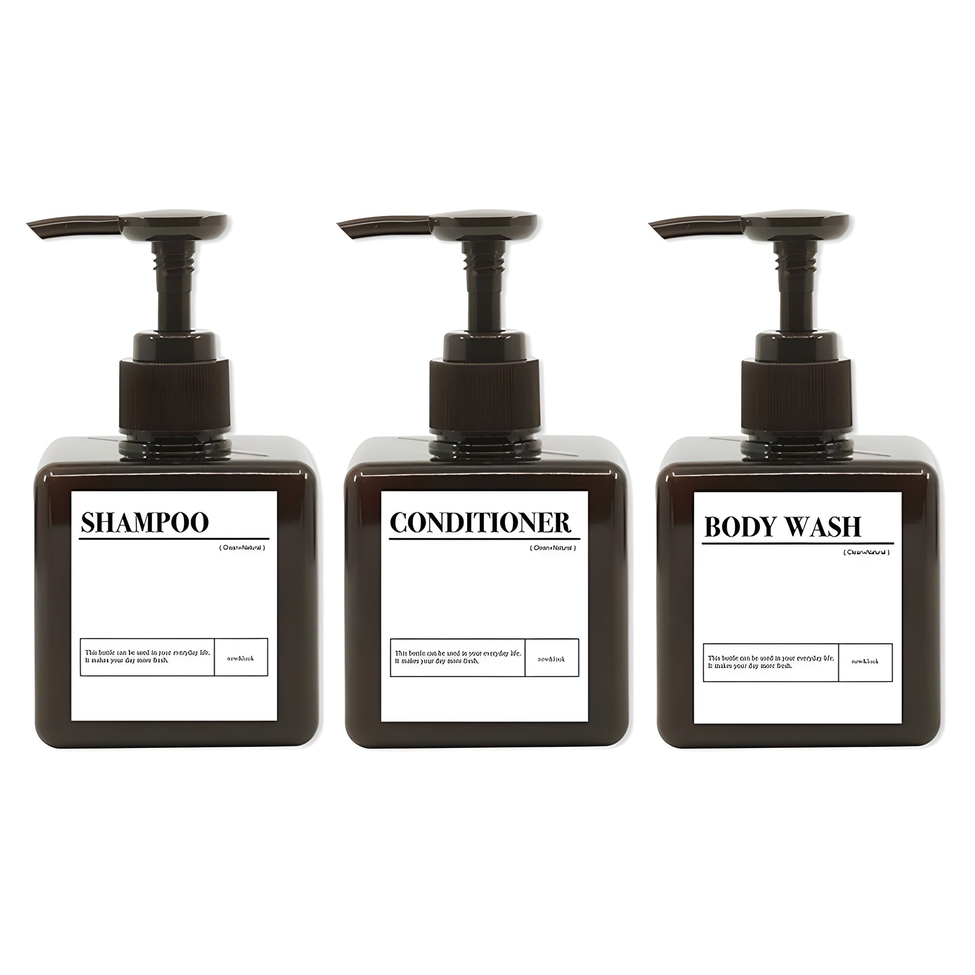 뉴앤룩 욕실 디스펜서 일반형 250ml x 3p + A 라벨 스티커 샴푸 + 스티커 컨디셔너 + 스티커 바디워시 세트, 브라운, 1세트 5,170원