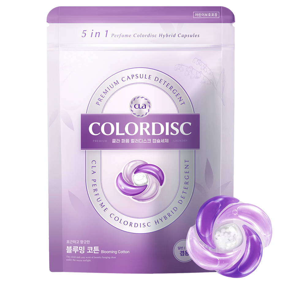 CLA 5in1 퍼퓸 컬러디스크 하이브리드 캡슐 세탁세제 블루밍코튼 15,800원