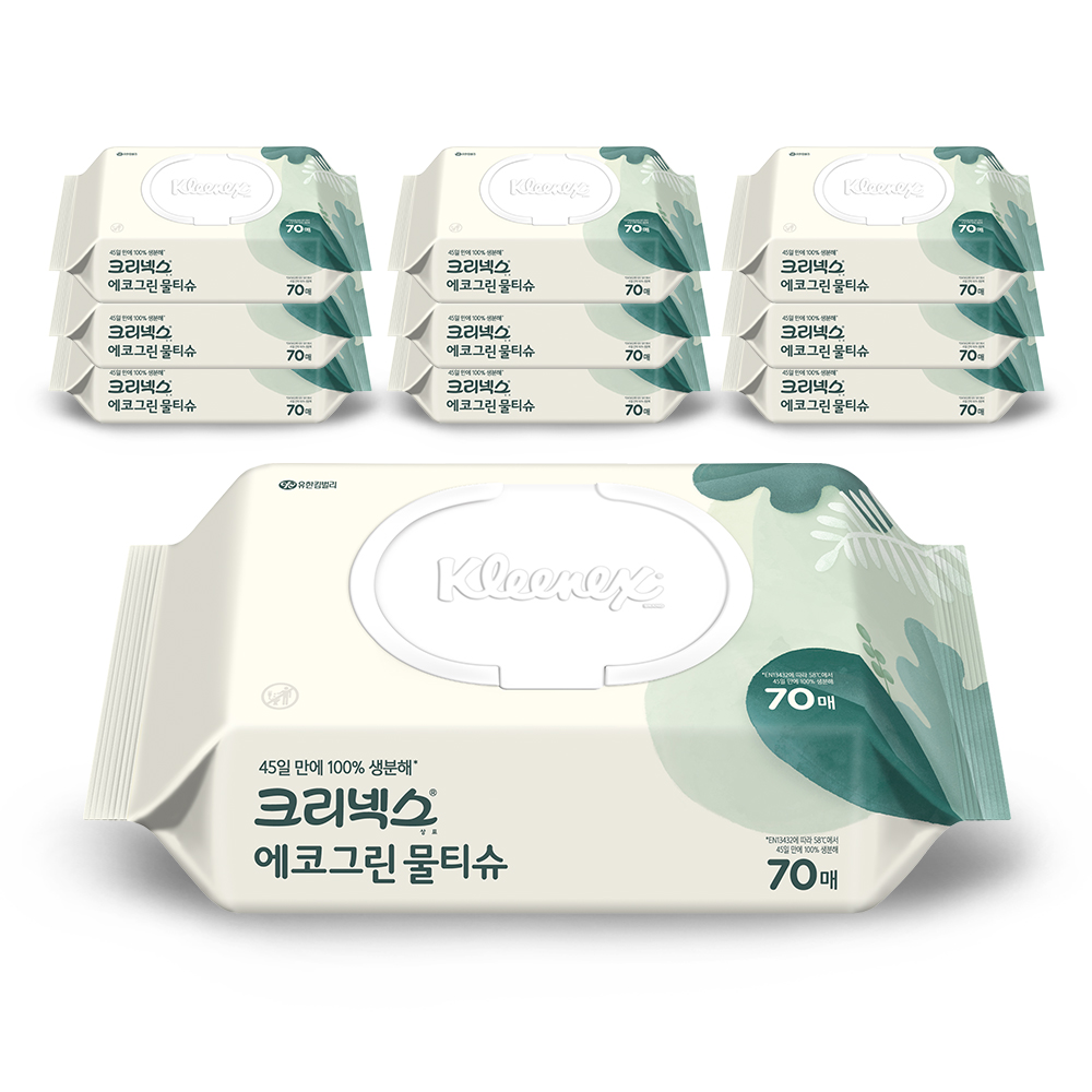 크리넥스 에코 그린 물티슈 캡형, 50g, 70매, 10개 11,770원