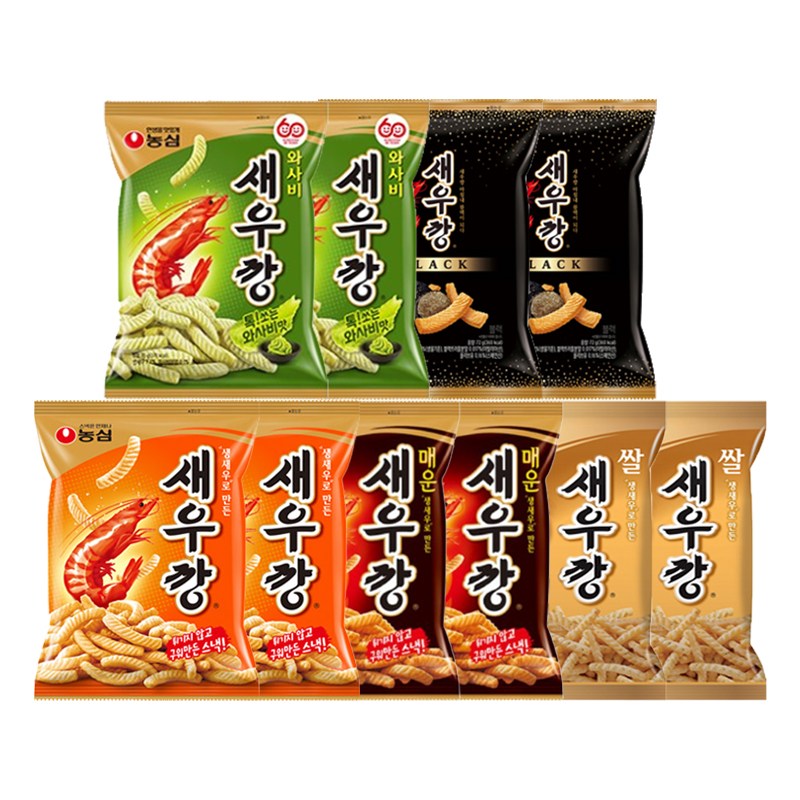 농심 새우깡 혼합 10개 (일반+매운+쌀+와사비+블랙 각 2개) 14,150원