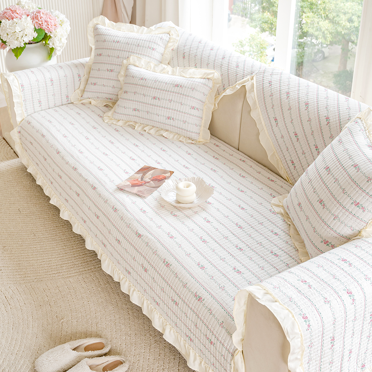 FEIFAN 레이스 잔꽃 심플 미끄럼방지 사계절용 순면 소파패드 4인용 28,520원