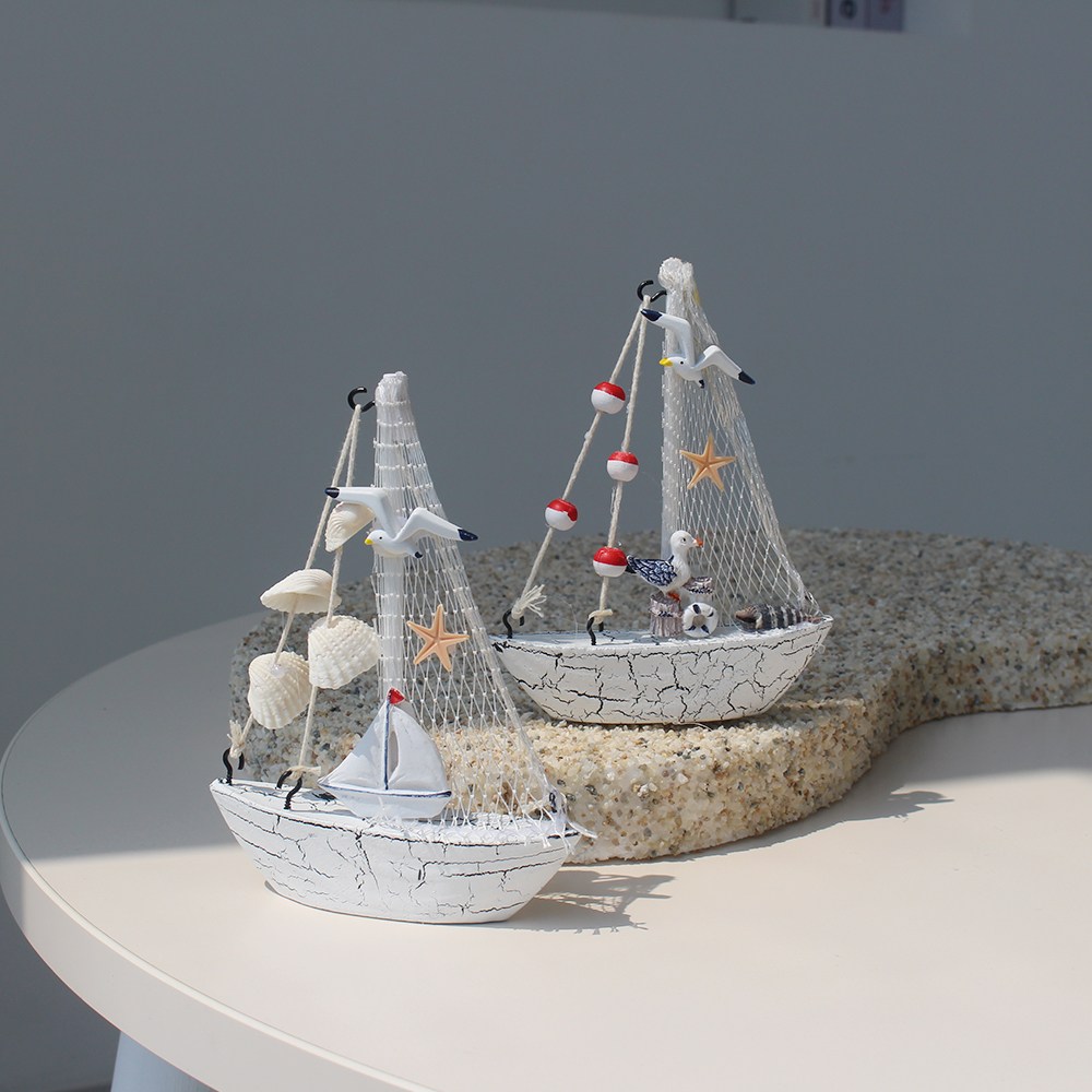 [왓위셀] 크랙 돛단배 2p 지중해 바다 어항 소품 장식, 화이트그물 크랙돛단배2p 11,500원