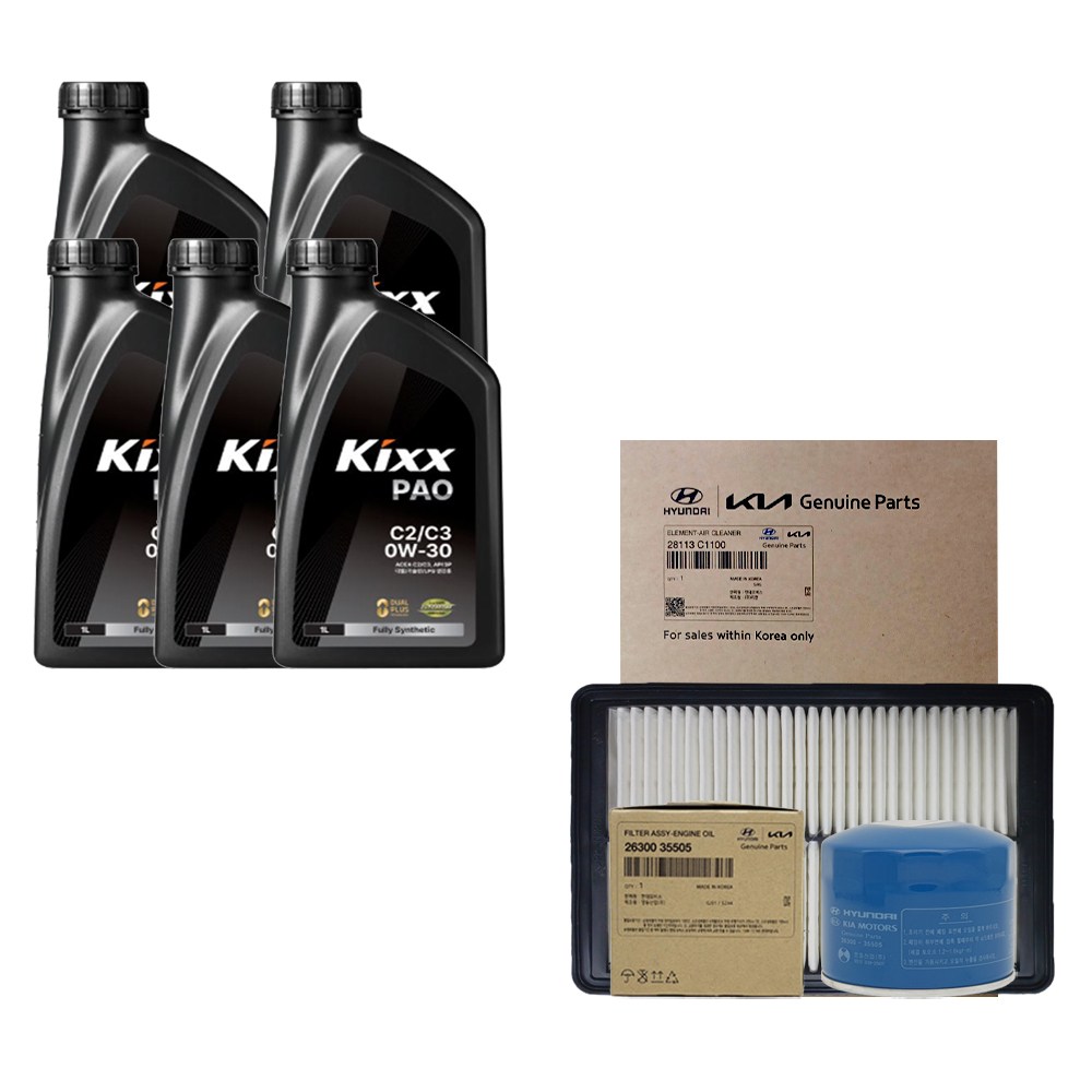 올뉴K7 YG 2.4 가솔린 킥스 PAO 0W30 5L 엔진오일 순정 필터 세트 35505-C1100 76,000원