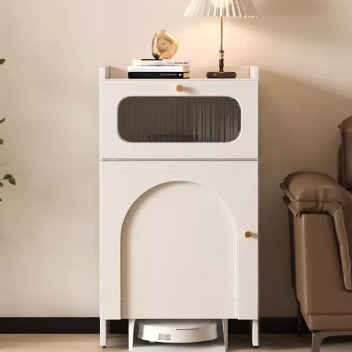 CASAYOON 북유럽 감성 인테리어 로봇청소기장 수납장 틈새 수납장 가구 이동식 포스트모던 원목수납장 청소기장, 화이트 126,000원