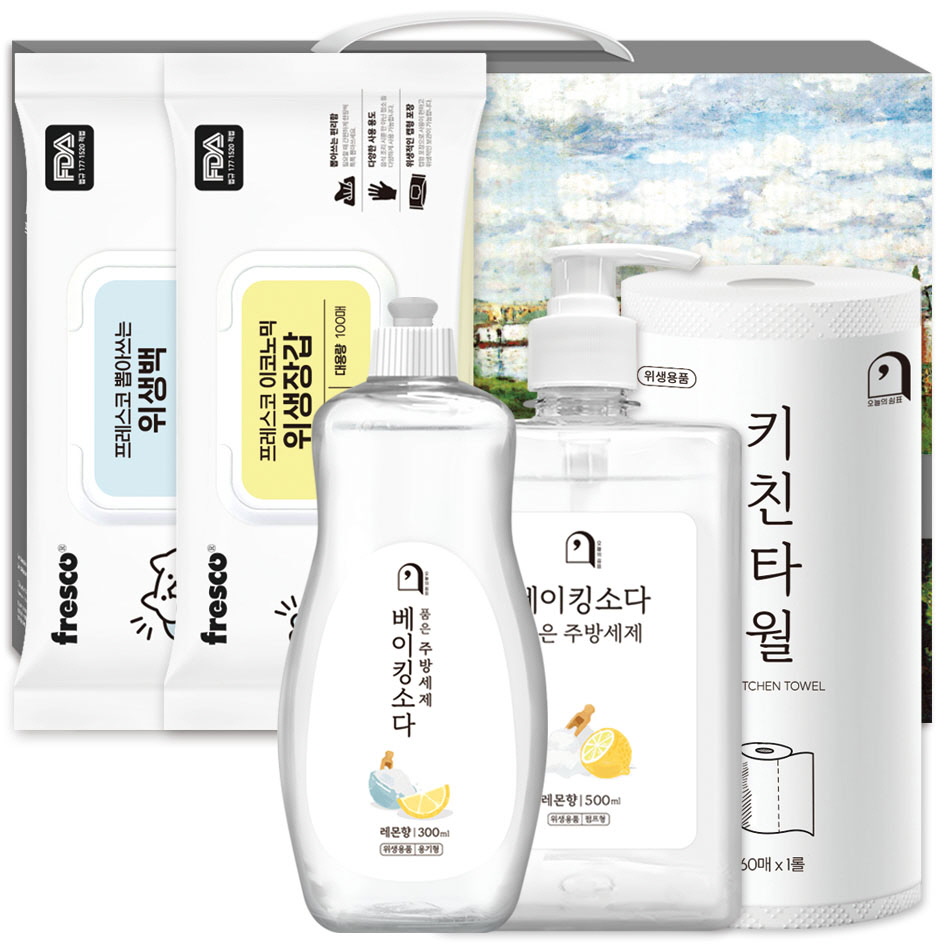 오늘의쉼표 세제 선물세트 답례품 베이킹소다 레몬 63호 (주방세제 2P+위생장갑+위생백+키친타월), 1개 10,680원