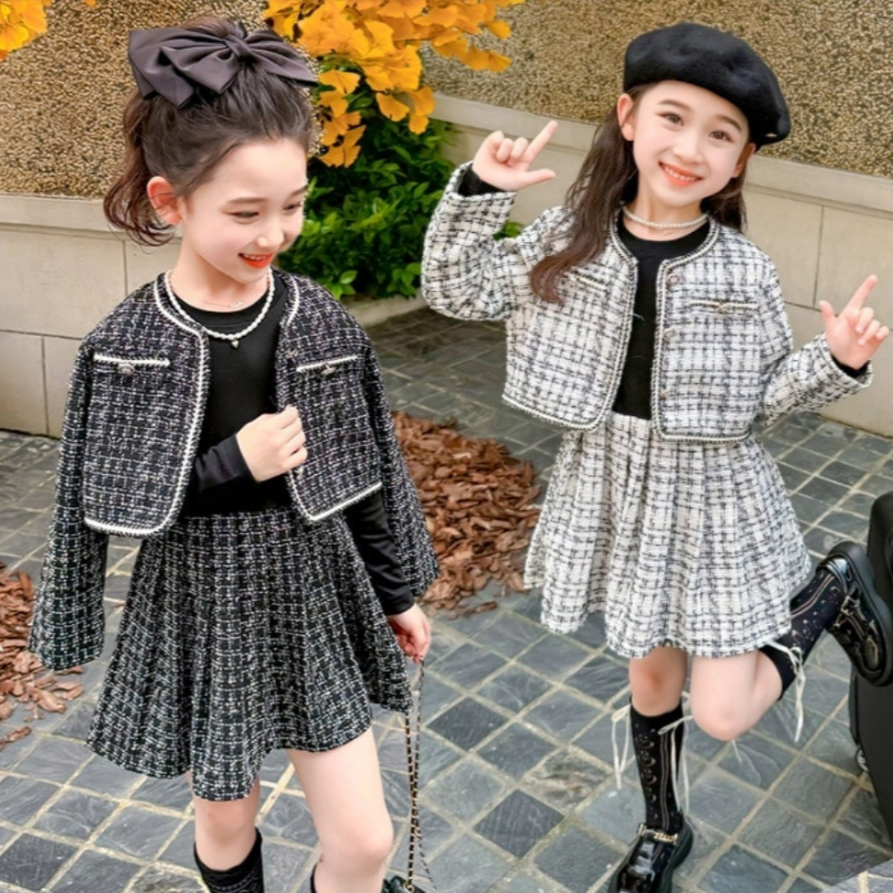 [떼아베베] 3-7세 여아 원피스 자켓 트위드자켓 긴팔 원피스 상하세트키즈 아기 데일리 나들이 행사 소풍 등원룩 하객룩 아동복 38,200원