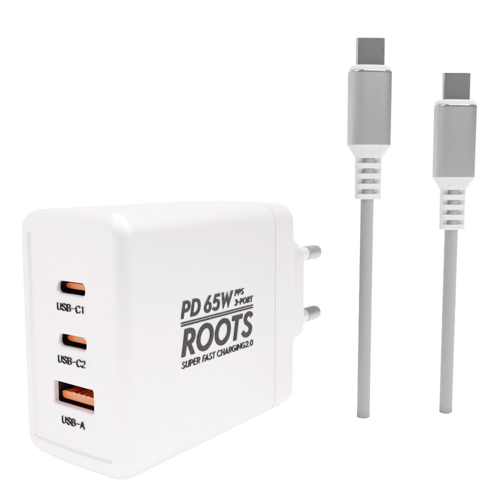 루츠 국내생산 초고속 멀티 충전기 C타입 3포트 PD 65W PPS + C to C 100W 5A E Marker 1.5M 케이블포함, 화이트, 1개 38,900원
