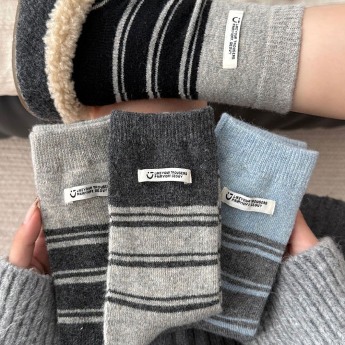 StarHome 단색 스트라이프 울 여성용 겨울 양말, 피부에 부드럽고 따뜻함 8,900원