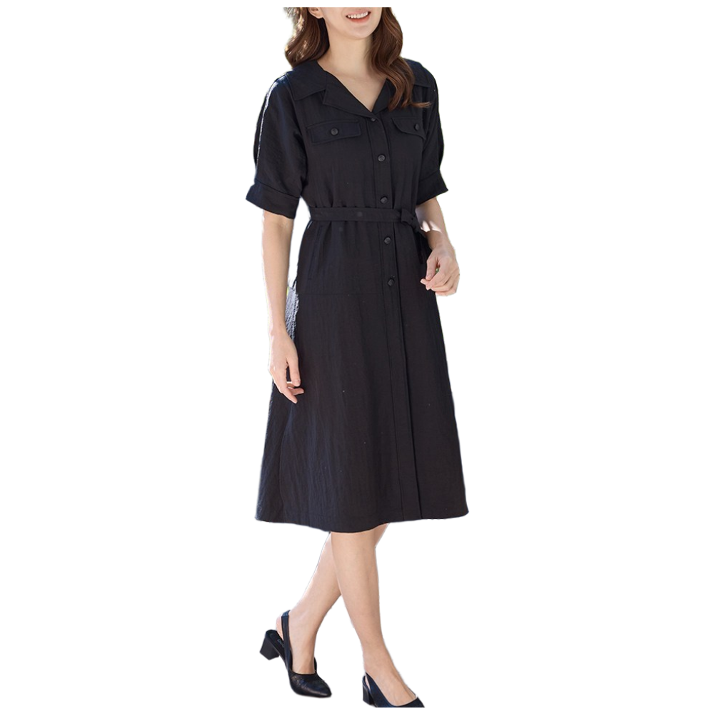 우일 여성 인견 바스락 카라 벨트 원피스 89,000원