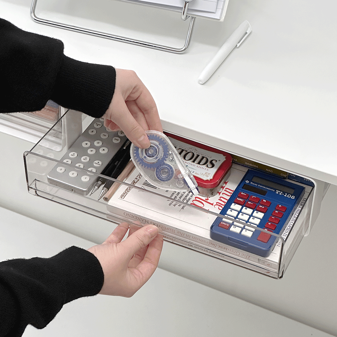 데미무드 슬라이딩 부착식 서랍 대형, 화이트 + 투명창, 1개 8,900원