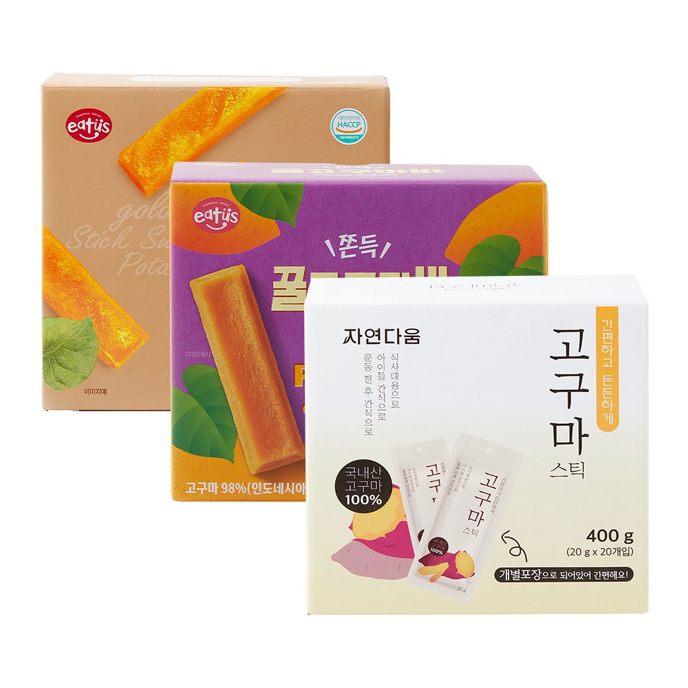 [매홍] 고구마스틱 고구마바 무농약 칼슘 실속 간식 세트 1+1+1 37,900원