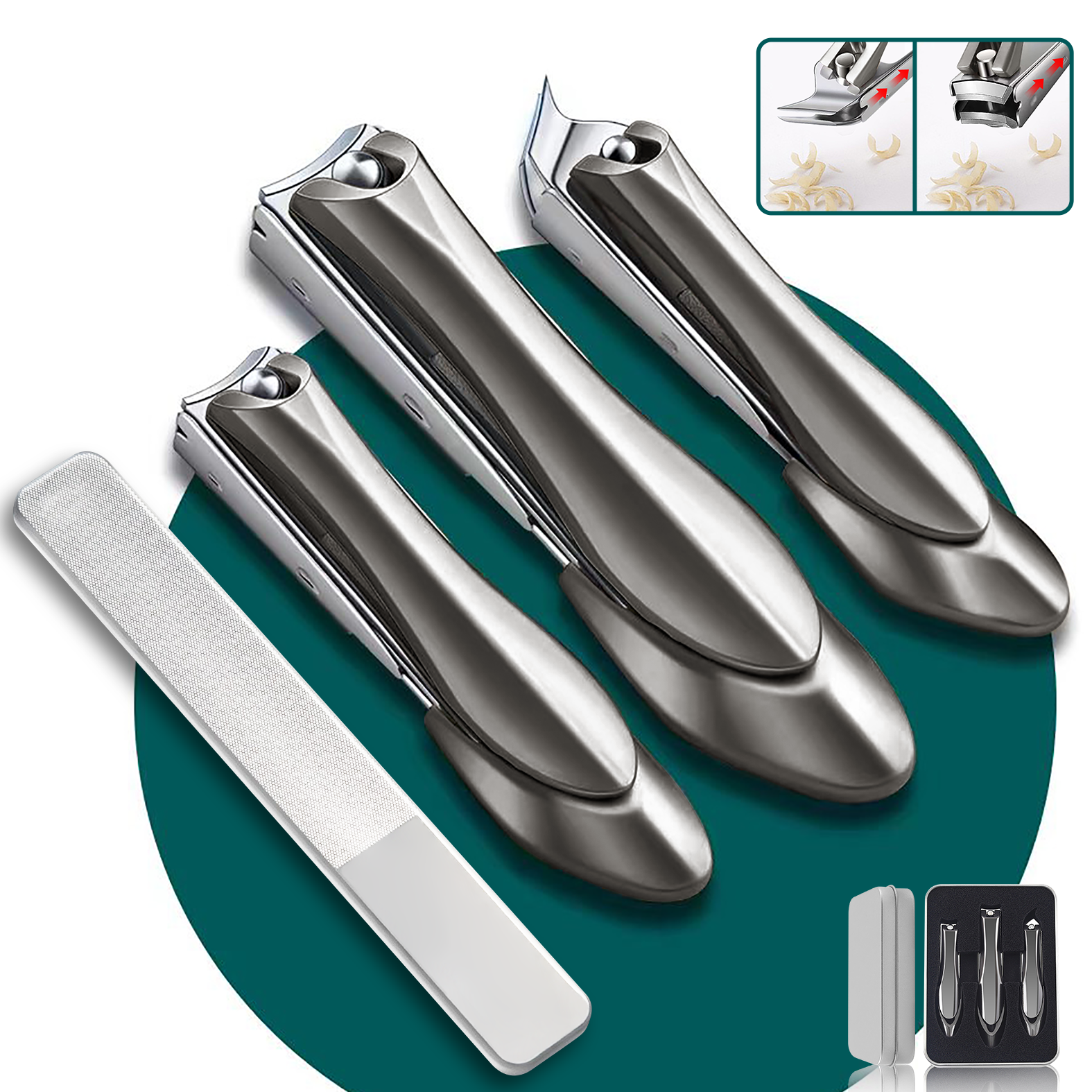 Ryusei 튀지않는 손톱깎이 4종세트 손톱깎이 +내성발톱깍기+야스리+ 케이스 가정용 대형 미친 절삭력 스테인리스 스틸 발톱니퍼 휴대용 손톱깎이세트 R005 12,800원