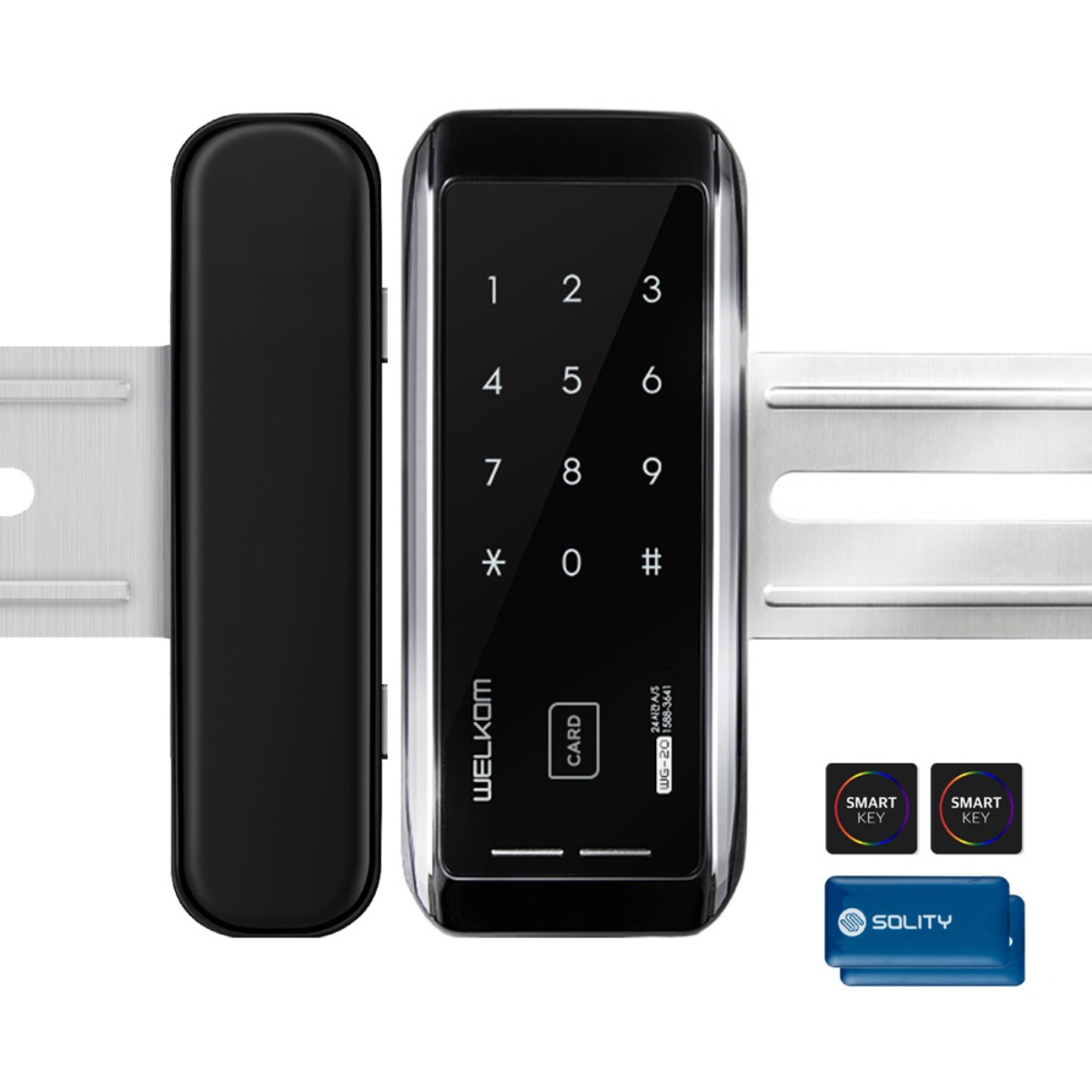 솔리티 웰콤 WG-20 양문형(홀더포함) 카드키4개+번호키 강화유리문용 좌우수문인식(키패드자동전환) 상시문열림기능 차임벨 생활방수 상가 빌라 매장 현관문 디지털도어락 도어록, WG-20, 고객직접설치 99,000원