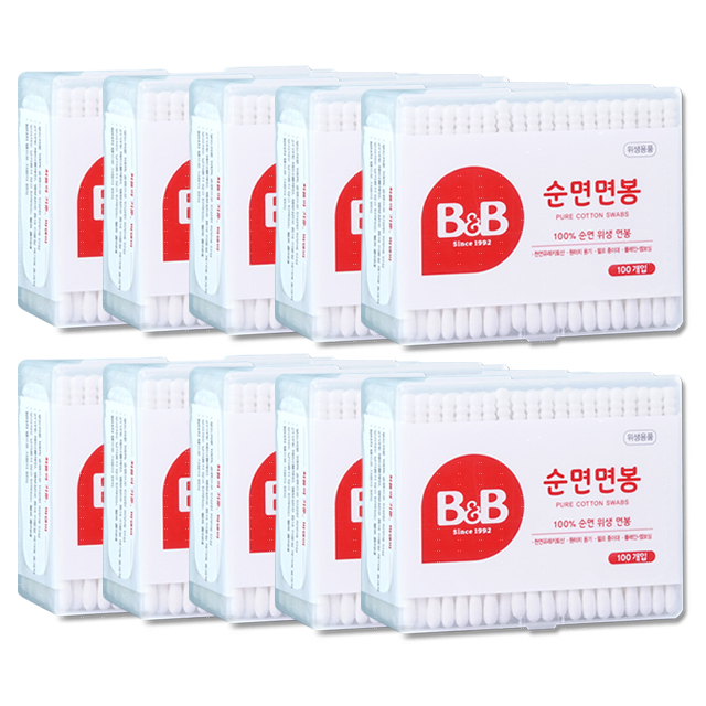 B&B 비앤비 순면 유아면봉 사각, 100개입, 10개 20,100원