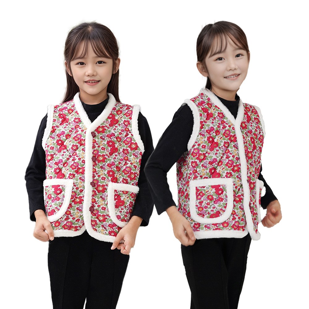 하누리 1+1 아동 플라워 꽃무늬 토끼털 누빔 김장 겨울 촌캉스 귀여운 조끼 2매 19,900원