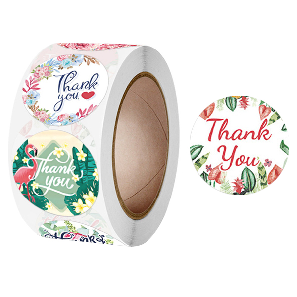 (500p)땡큐 감사 원형 롤스티커 선물포장 25mm - 핸드메이드 답례품 구디백, 1롤, 땡큐플라워 4,900원