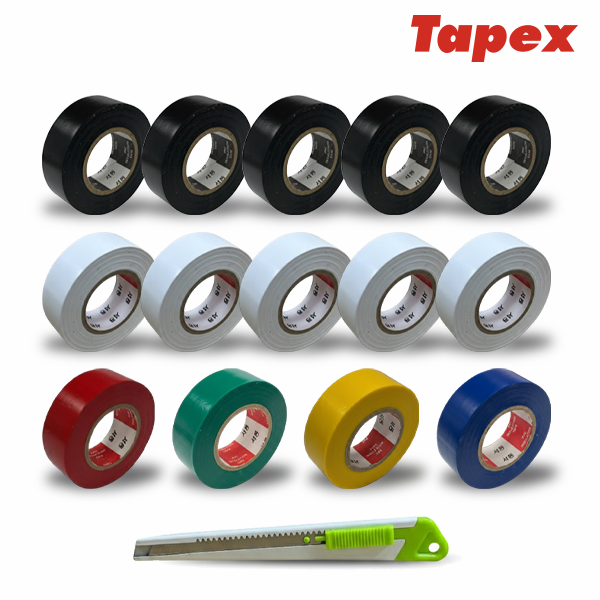 서통테이프 UL인증 PVC 심플 전기 절연 사계절 전기테이프 흑색5개+백색5개+칼라4개 세트 커터칼 포함, 14개 11,980원
