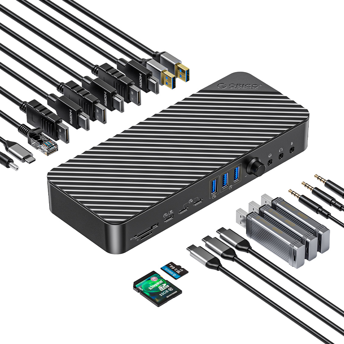 오리코 22-in-1 DisplayLink 8K 60Hz DP HDMI USB3.2 Gen2 볼륨 조절 네트워크 도킹스테이션 DKA22, 블랙, 1개 263,000원