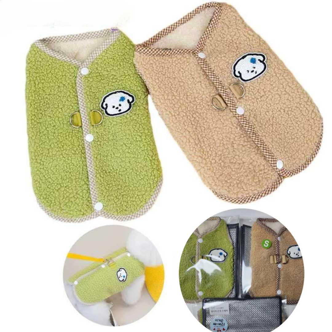 소프트 터치 뽀글이 하네스 조끼 강아지 후리스 가디건, 그린, 1개 8,450원