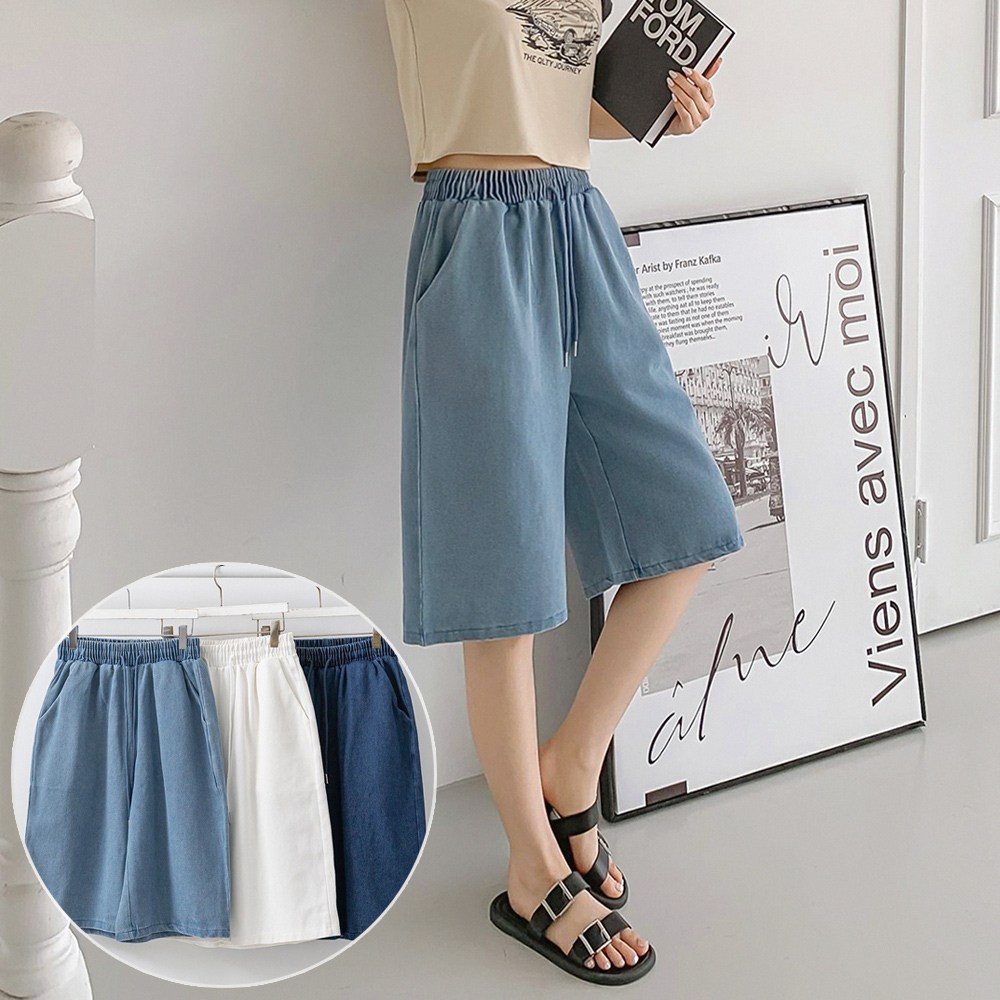 여성 버뮤다 데님 반바지 중청 진청 화이트 밴딩 하프팬츠 여름 캐주얼 14,900원