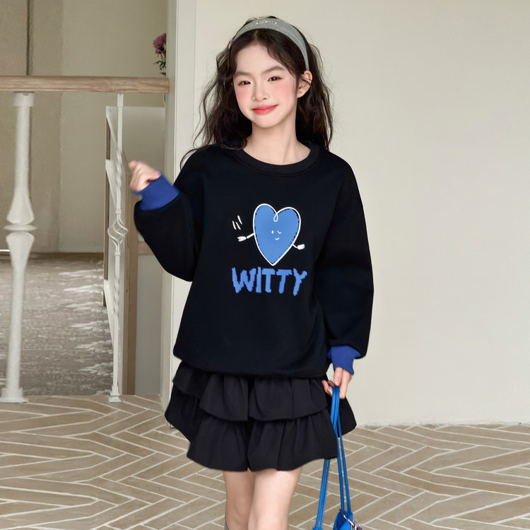ZPEIZ  여아 주니어 초등학생 가을 봄 여아상하복세트 블랙 주니어치마  맨투맨 케이크 스커트 세트 47,990원