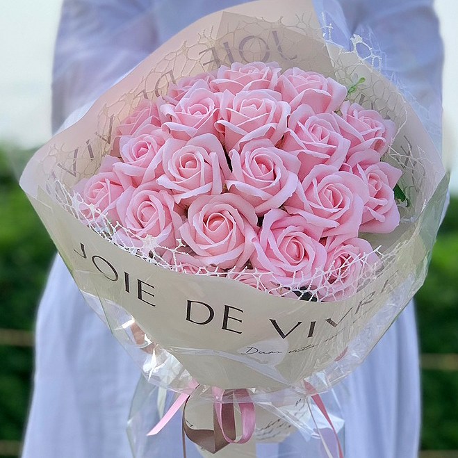 20송이장미 부케꽃다발 핑크 비누꽃다발 졸업식 입학식 연주회 시상식 축하선물 화이트데이 프로포즈 27,000원