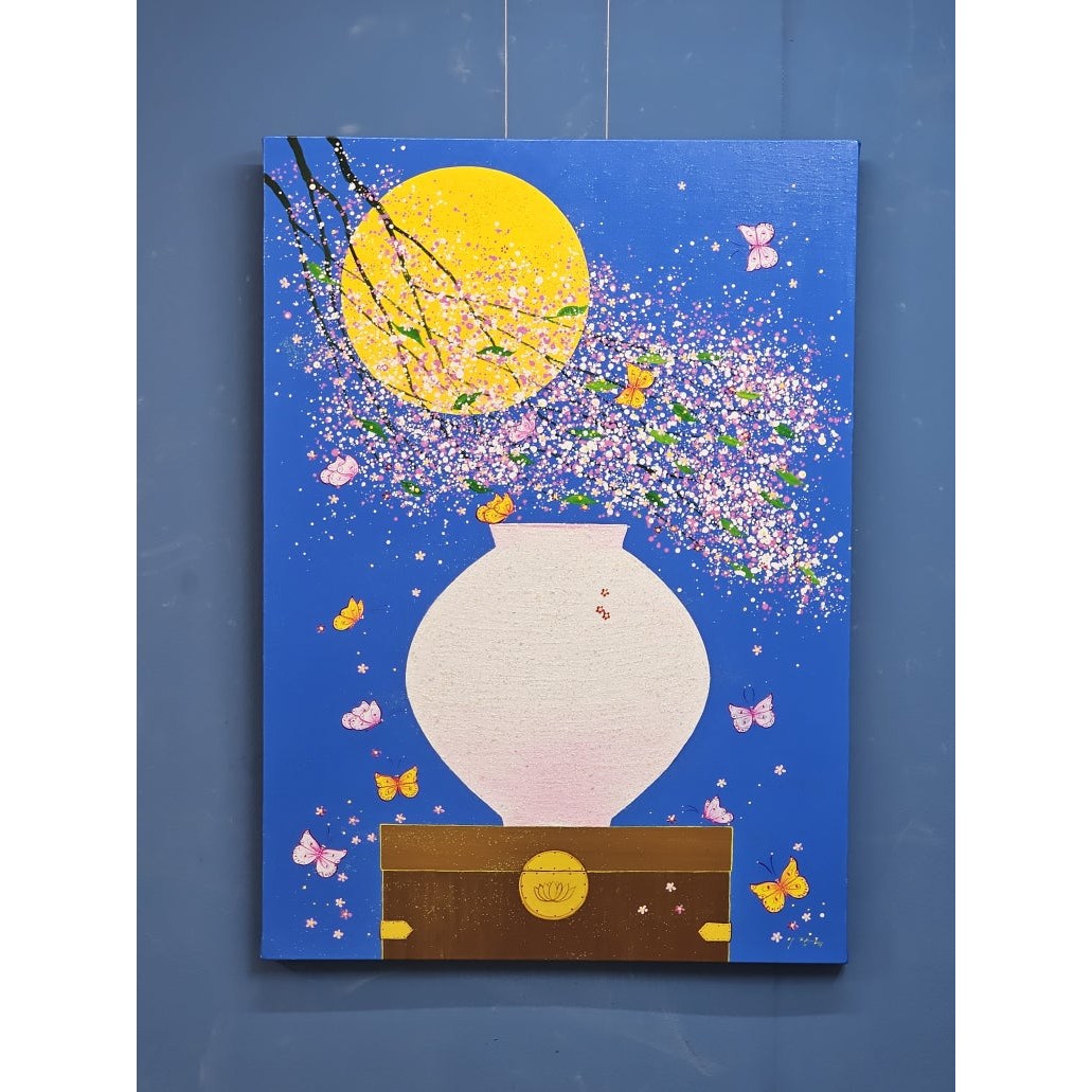 달 항아리 이장옥 30호원화 그림액자 - 인연 달 항아리 풍수 복 들어오는 그림 거실 현관입구 호텔 인테리어 4,500,000원