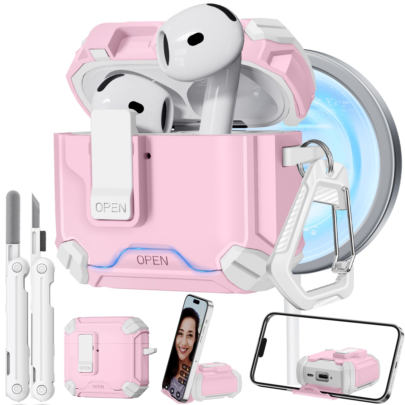 Inesore AirPods 4th 케이스와 호환, Magsafe와 호환, 액티브 노이즈 캔슬링 충전 커버가 있는 에어팟 4용 마그네틱 자동 잠금 장치 (2024), 분홍색, 1개 13,060원