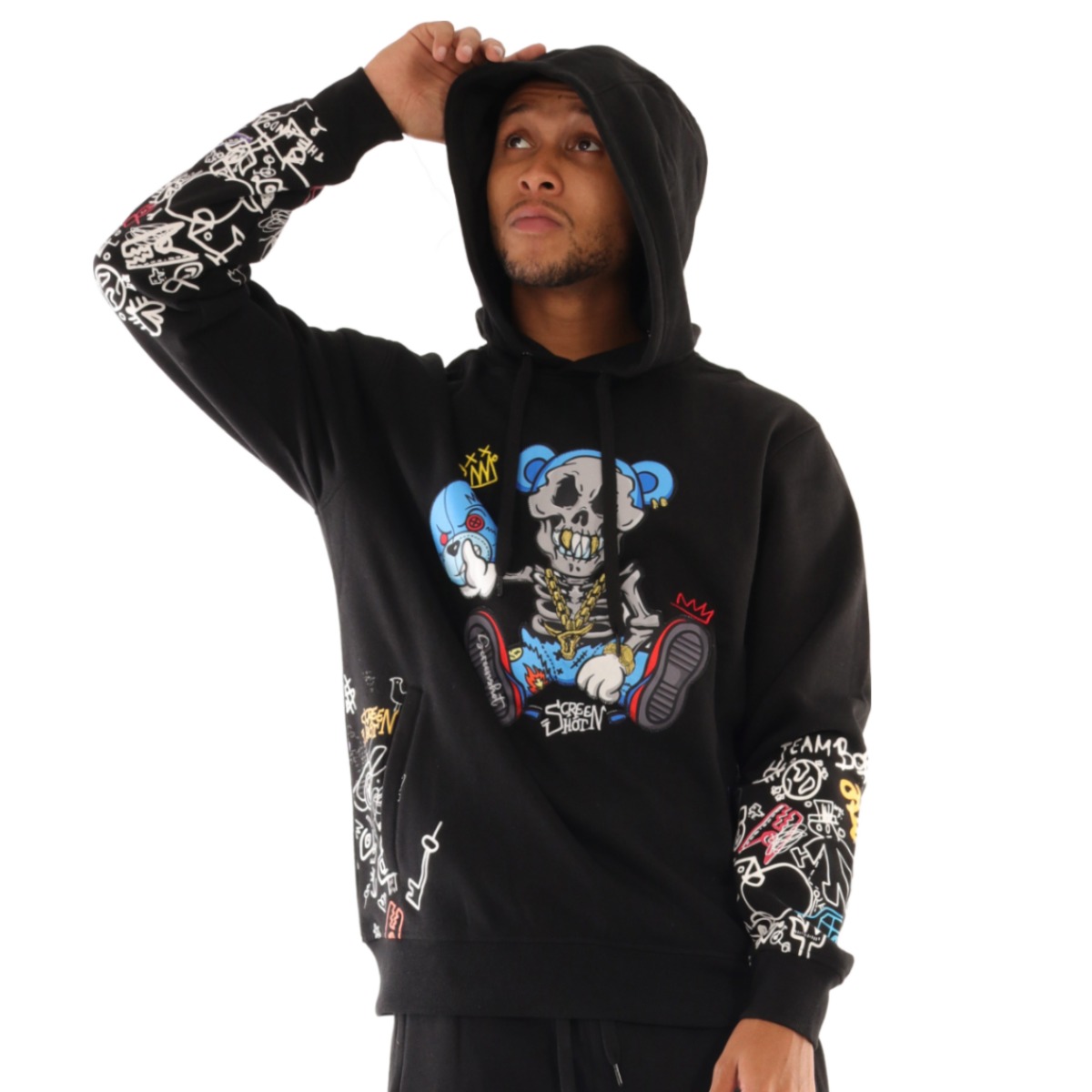 [스크린샷]  H1165 - 정품 미국 인기 스트릿 패션 브랜드 / 트랜디 페이스 오프 해골 플리스 후디 / 오버핏 빅사이즈 49,900원