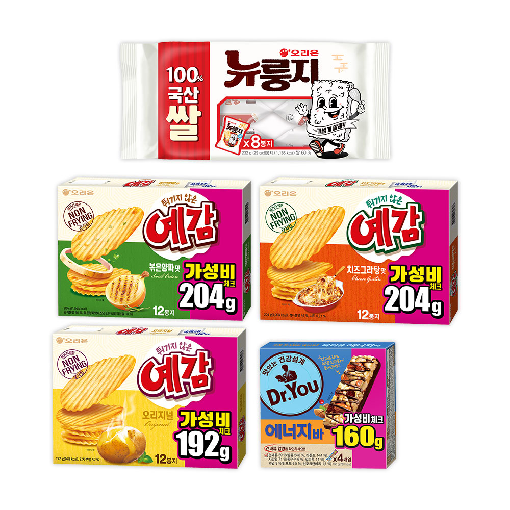 오리온 예감 12P 192g 3종 + 뉴룽지 8P + 에너지바 4P (총 5개 48P) 21,900원