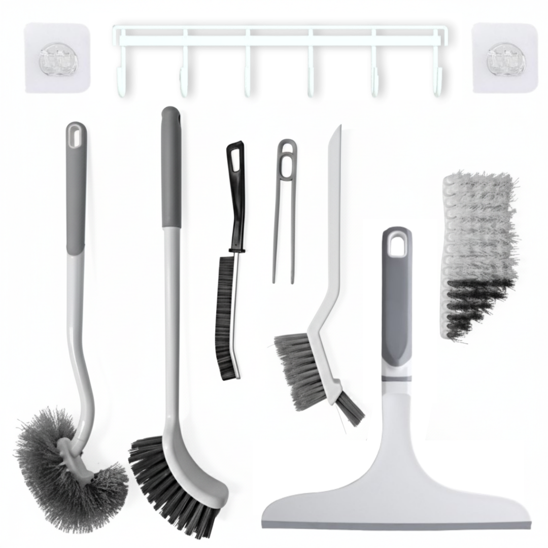 니드닛 욕실 청소 도구 세트 8종 화장실 청소솔 바닥솔 틈새 브러쉬 스퀴지 변기솔 거치대, 1세트, 혼합색상 15,100원