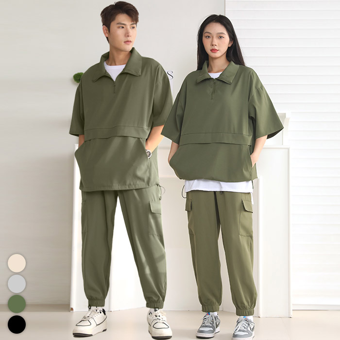 텐클로 빅사이즈 (상의 90~140) 남녀공용 바람막이 반집업 반팔 아노락 + 조거 팬츠 트레이닝 상하세트 43,800원