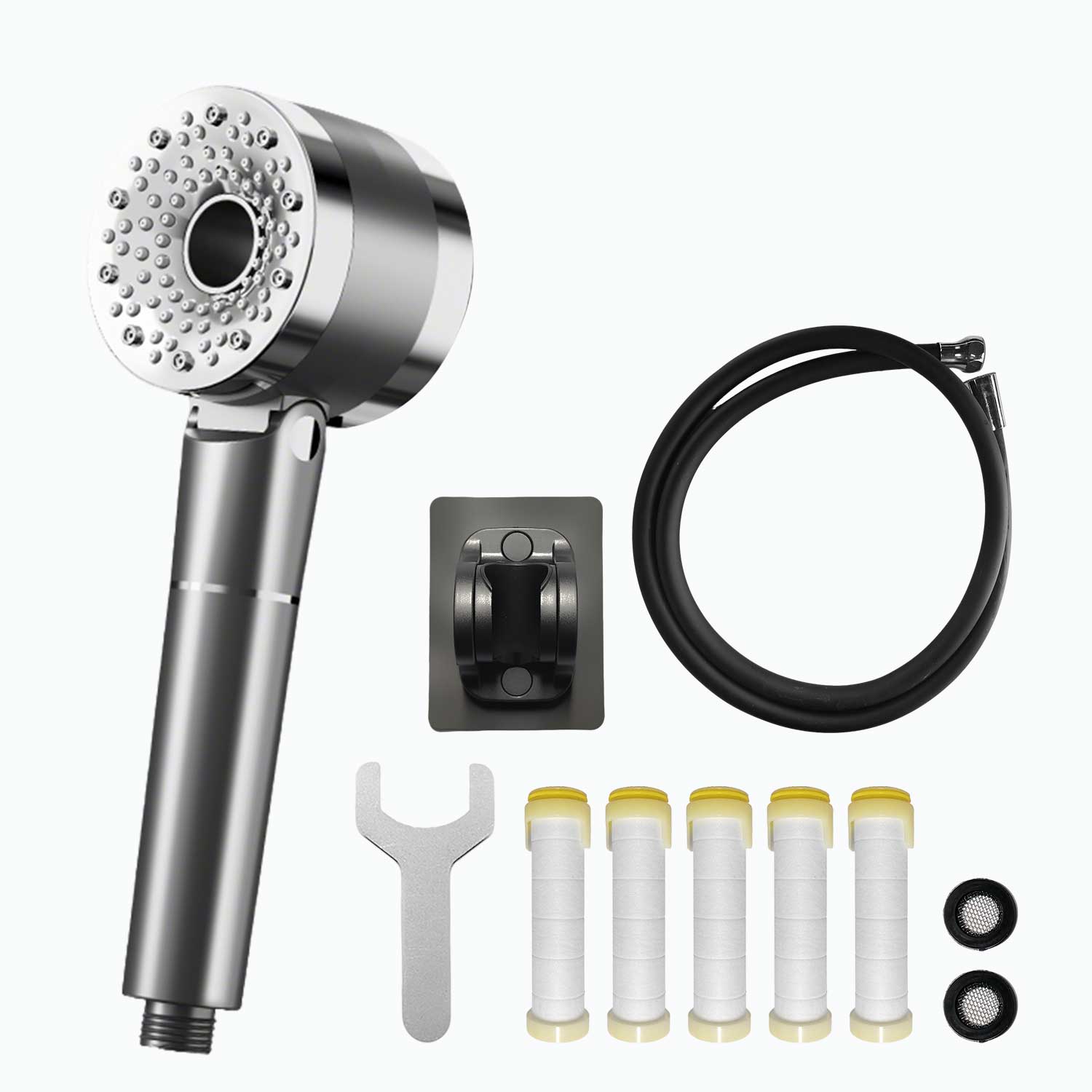 4단조절 온오프 수압상승 조절 필터 샤워기헤드 욕실 샤워기 샤워호스 세트 1.5m, 샤워헤드 회색 + 5순수필터 + 샤워호스 1.5m 세트, 1개 35,970원