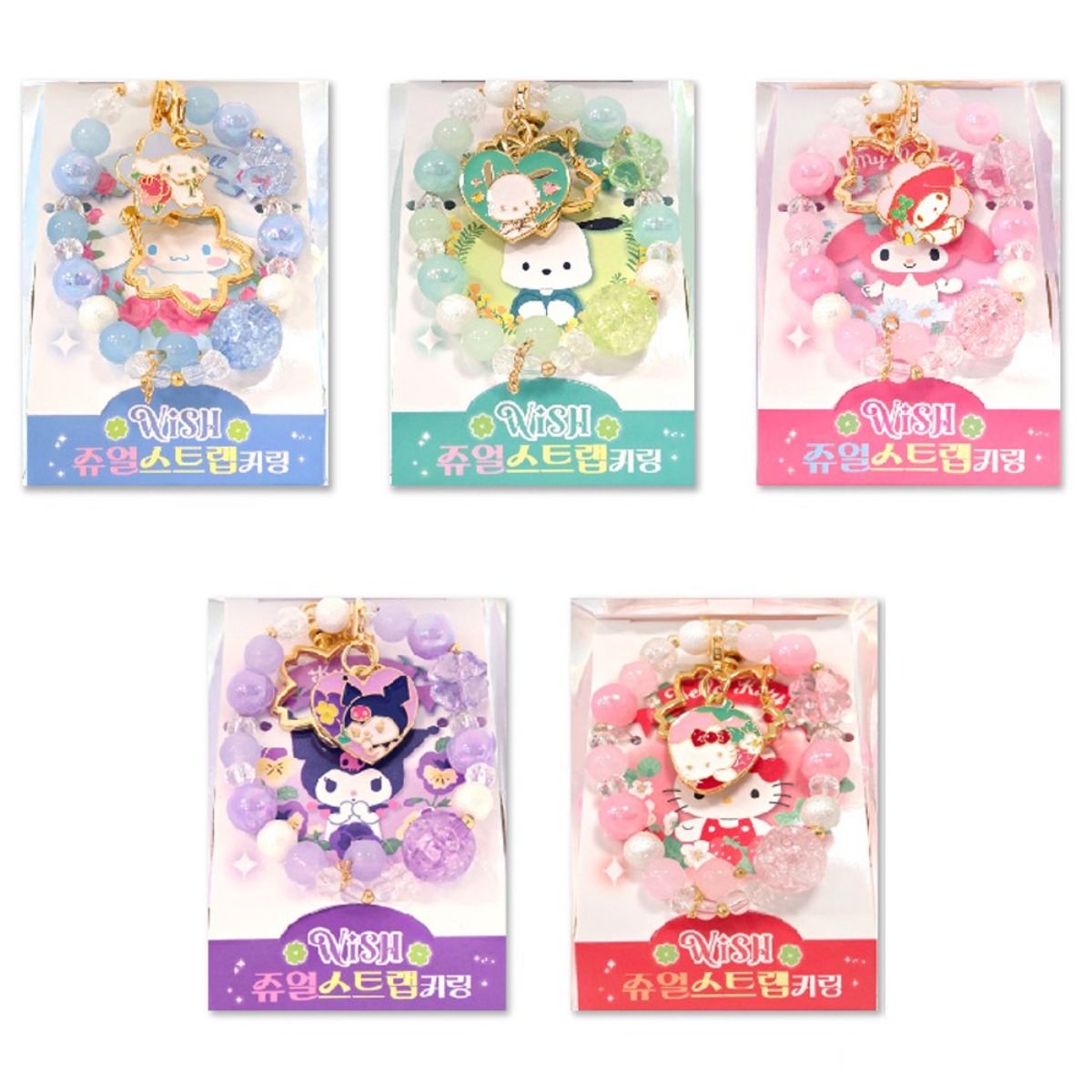 산리오 캐릭터 WISH 쥬얼 스트랩 키링 (캐릭터 중복 없음), 5개, 혼합색상 18,500원