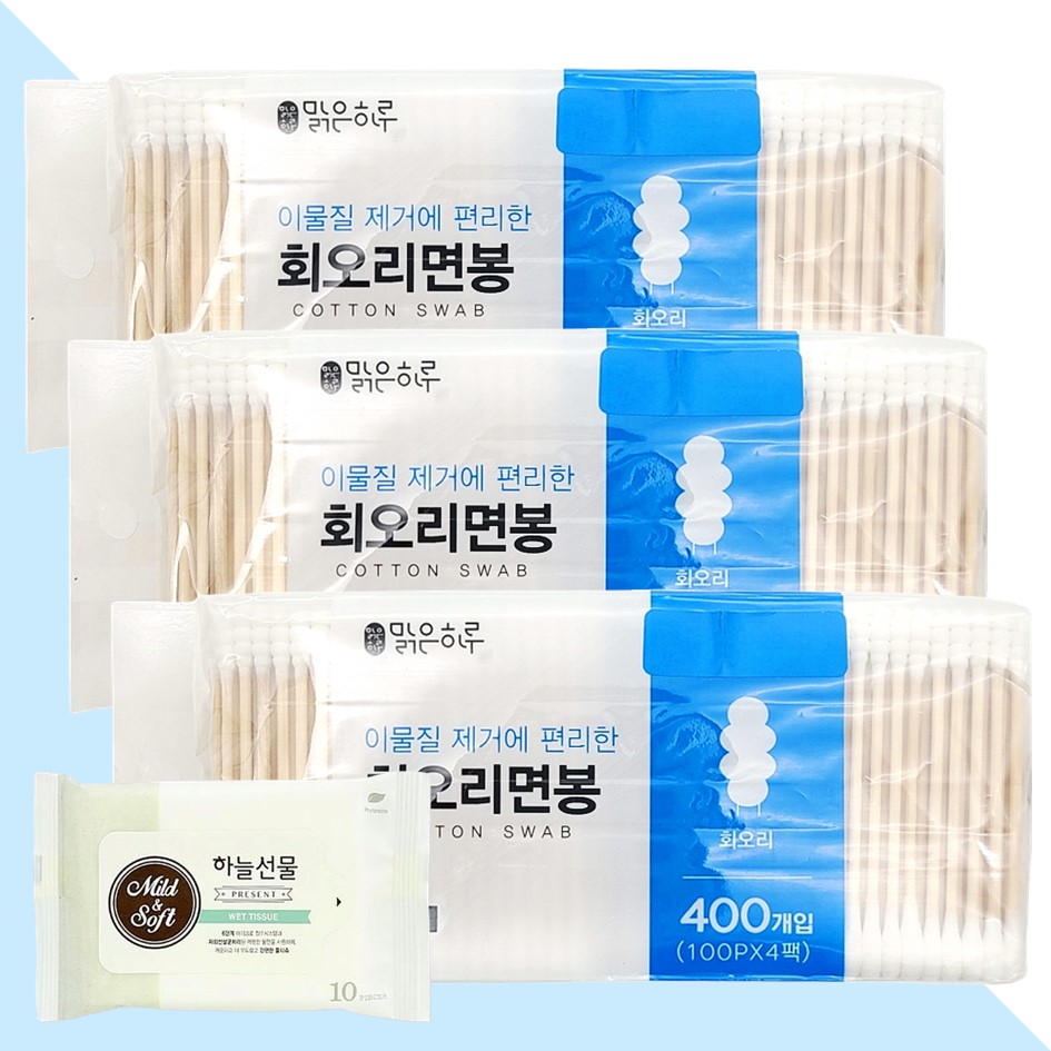 맑은하루 OPP 회오리면봉 400개입 3개(+하늘선물 물티슈 10매) 5,690원