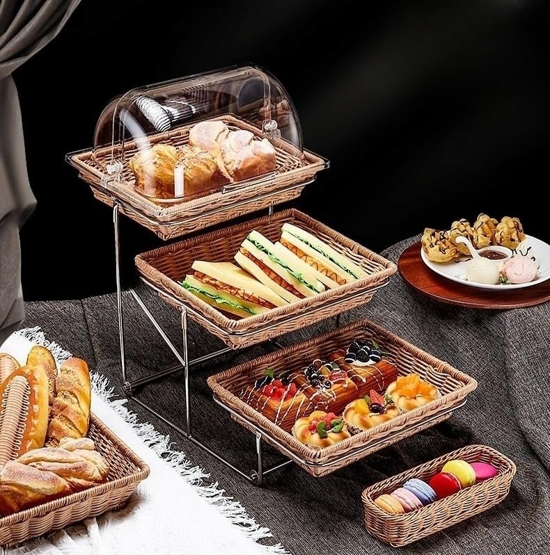 지구별 라탄 뷔페 디스플레이 다층 진열대 트레이, 2단 바구니 + 커버세트 85,000원