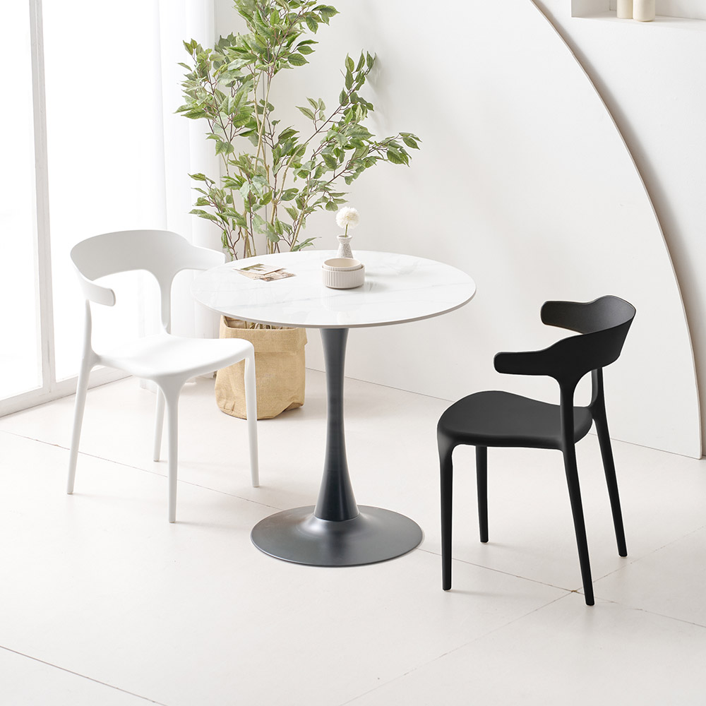 라로퍼니처 헤븐리 600 800 원형 포세린 통 세라믹 화이트 / 블랙 프레임 식탁 부부 티 테이블 103,000원
