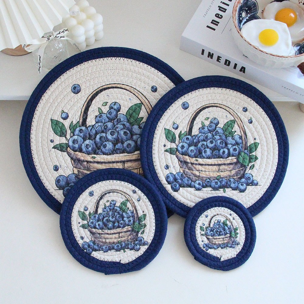 엘리펀트 귀여운 인쇄 무늬 면실 손짜임 냄비 받침 컵받침 다용동 받침 8종세트, 1세트, 블루베리 29,900원