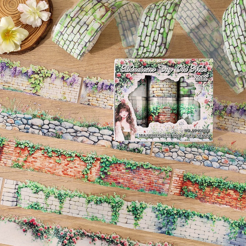 벽돌 빈티지 꽃 돌담 일러스트 다꾸 PET 마스킹테이프 세트 2종, 1개, 2.스톤월 (MT-2538) 8,300원