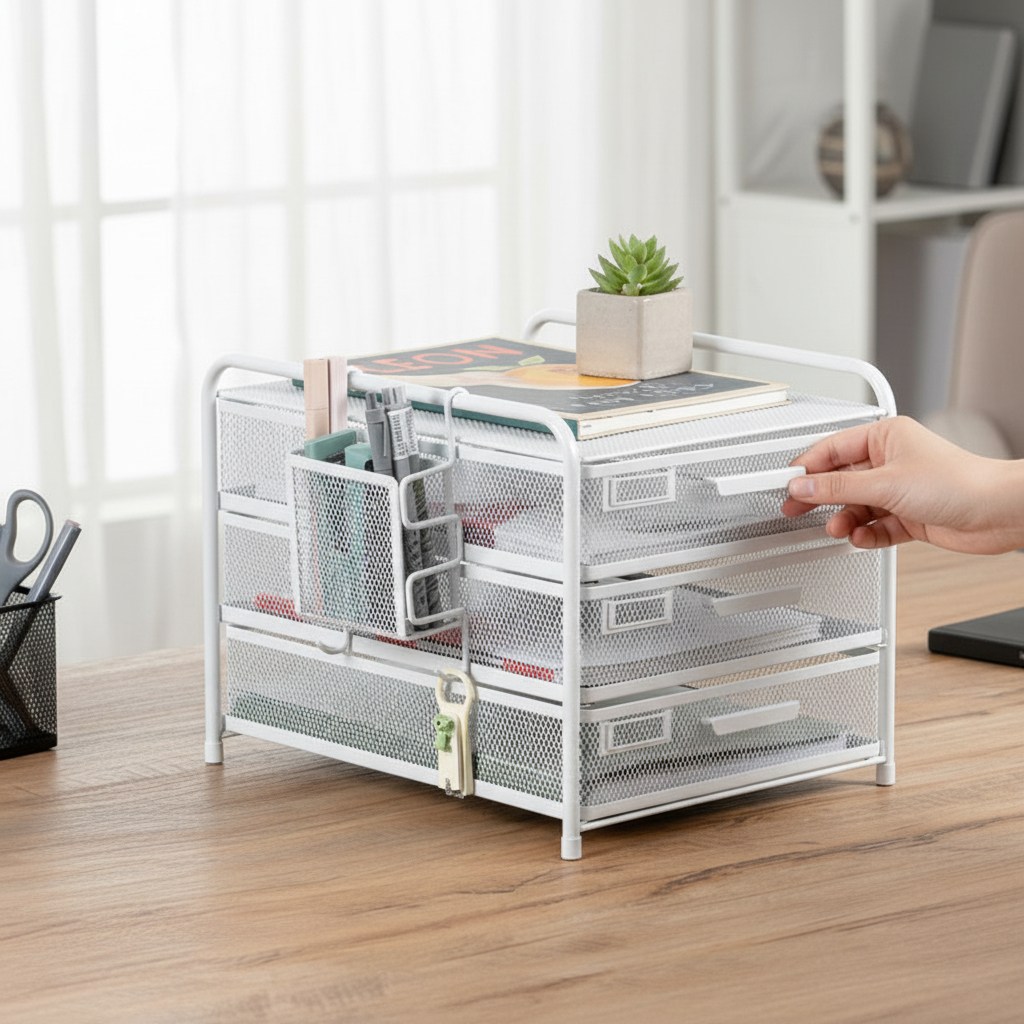 사무실 철제 책상 정리함 데스크 오거나이저 3단, 1개, 화이트 33,900원