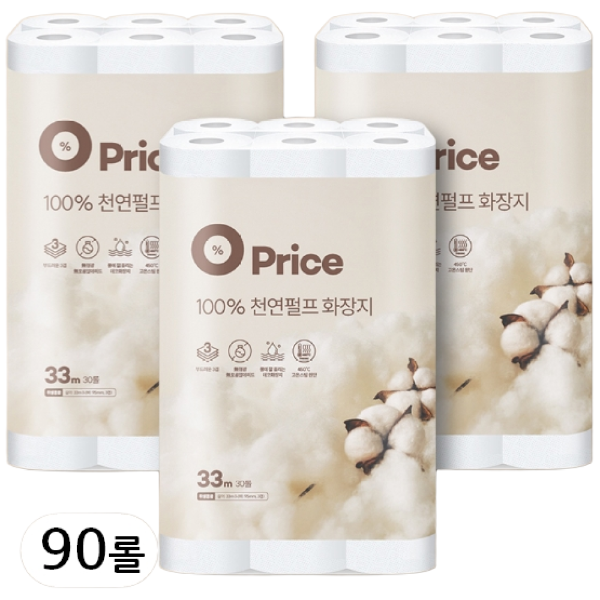 오프라이스 100% 천연펄프 슈퍼롱 코튼 화장지, 33m, 30개입, 3개 37,990원