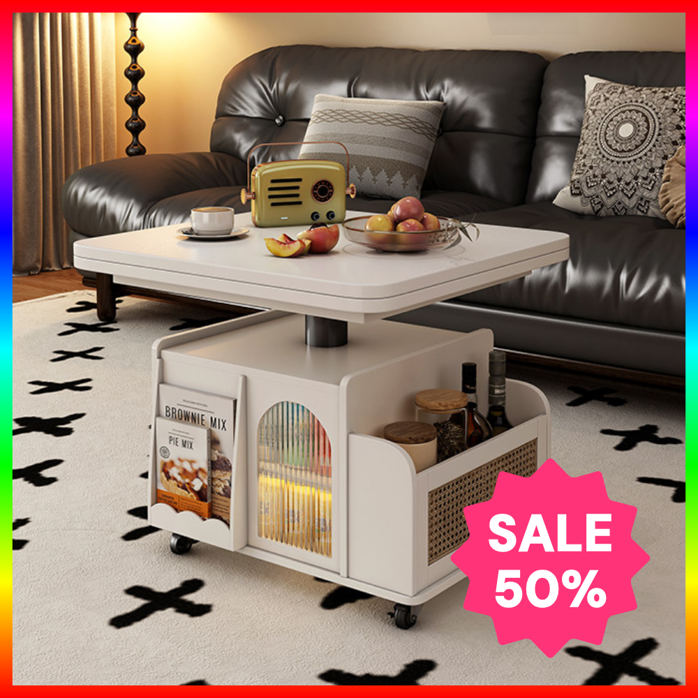 우암가구 리프트업테이블 이동식 거실테이블 사이드 티테이블 높이조절, 화이트 319,000원