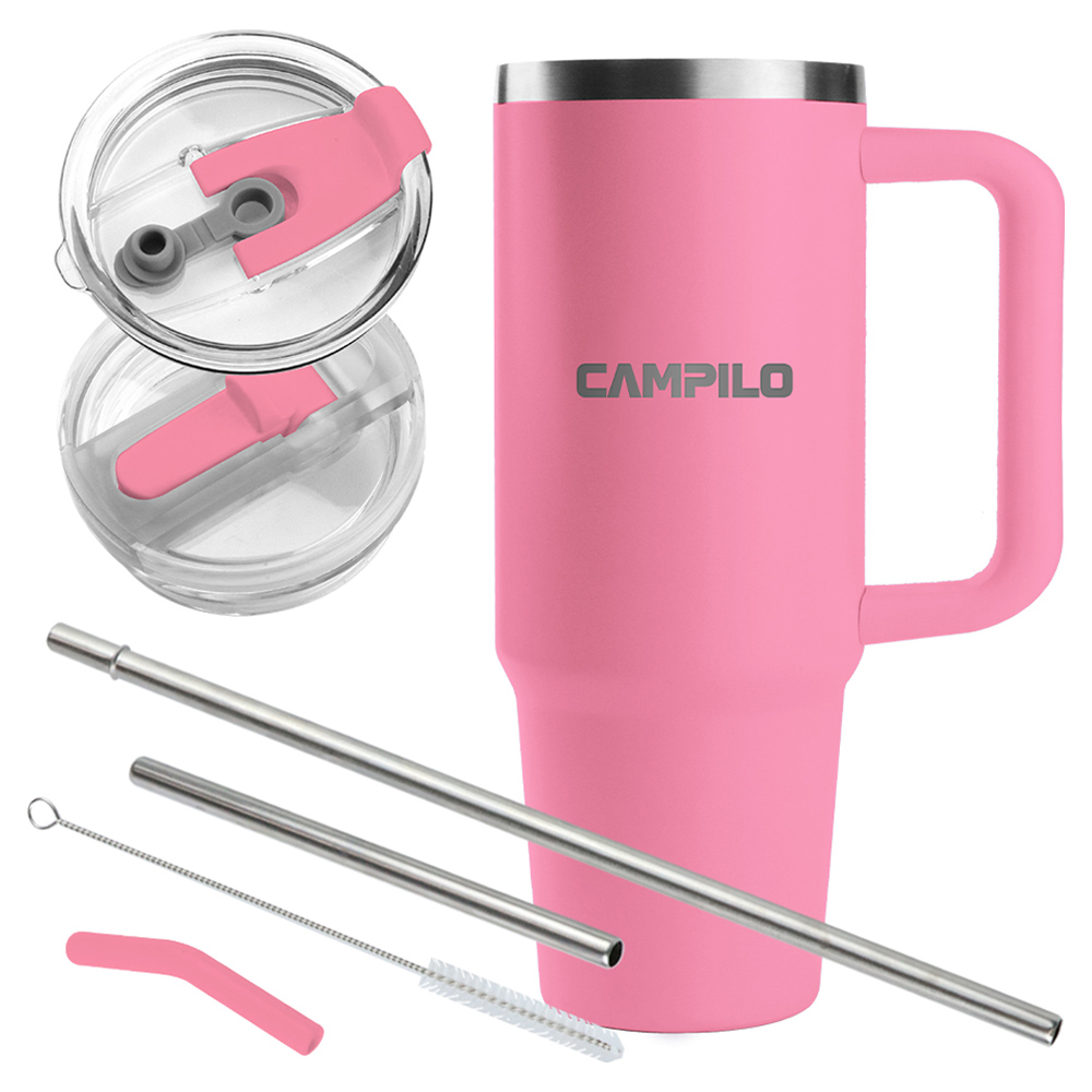 캄필로 이중진공 스테인리스 텀블러 + 스틱형 뚜껑 + 밀폐형 뚜껑 + 스틱형 빨대 + 밀폐형 빨대 + 실리콘 캡 + 청소솔 세트, 새먼핑크, 887ml, 1세트 21,800원