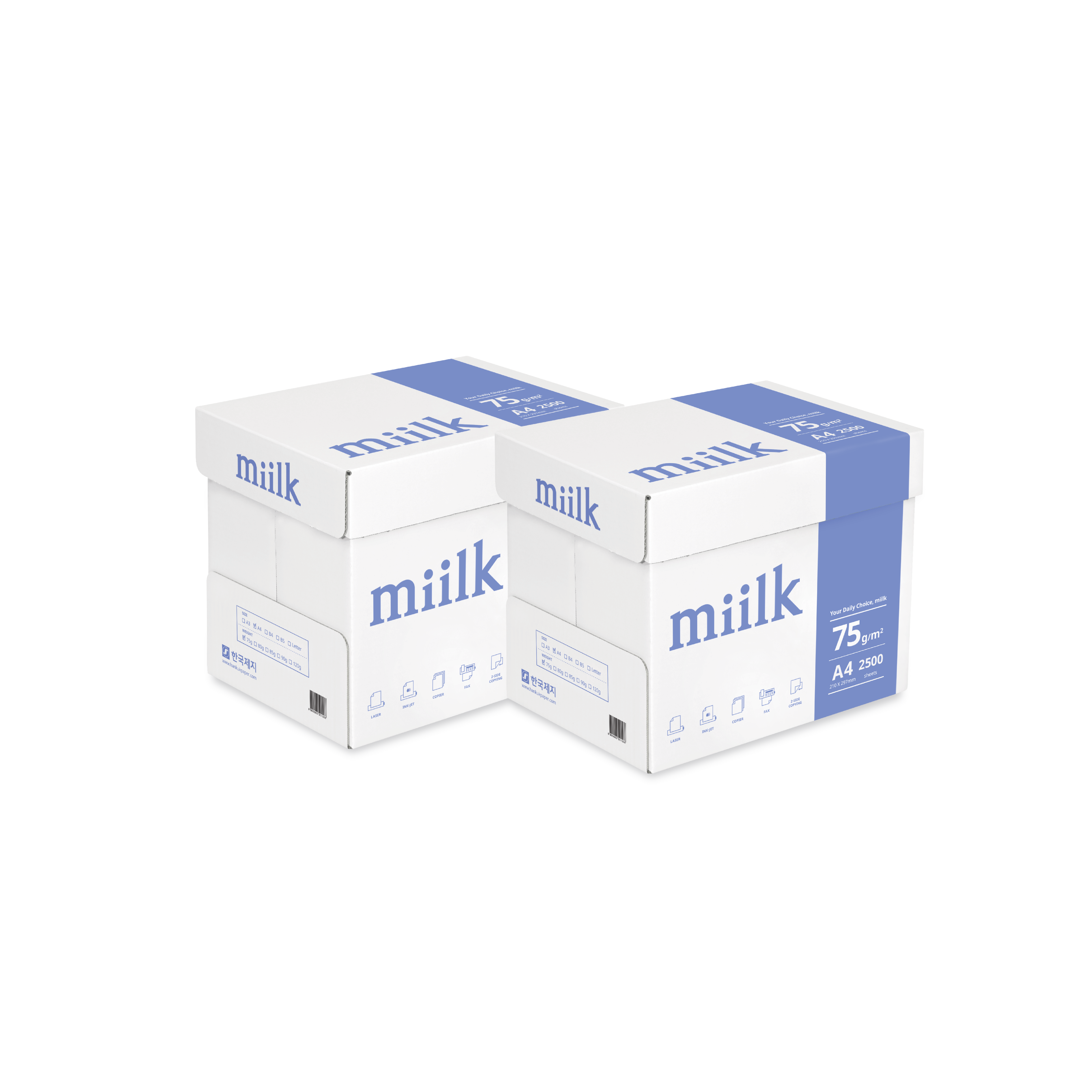 한국제지 밀크 a4용지 75g 2500매 복사용지 2박스(5000매), 2박스 46,500원
