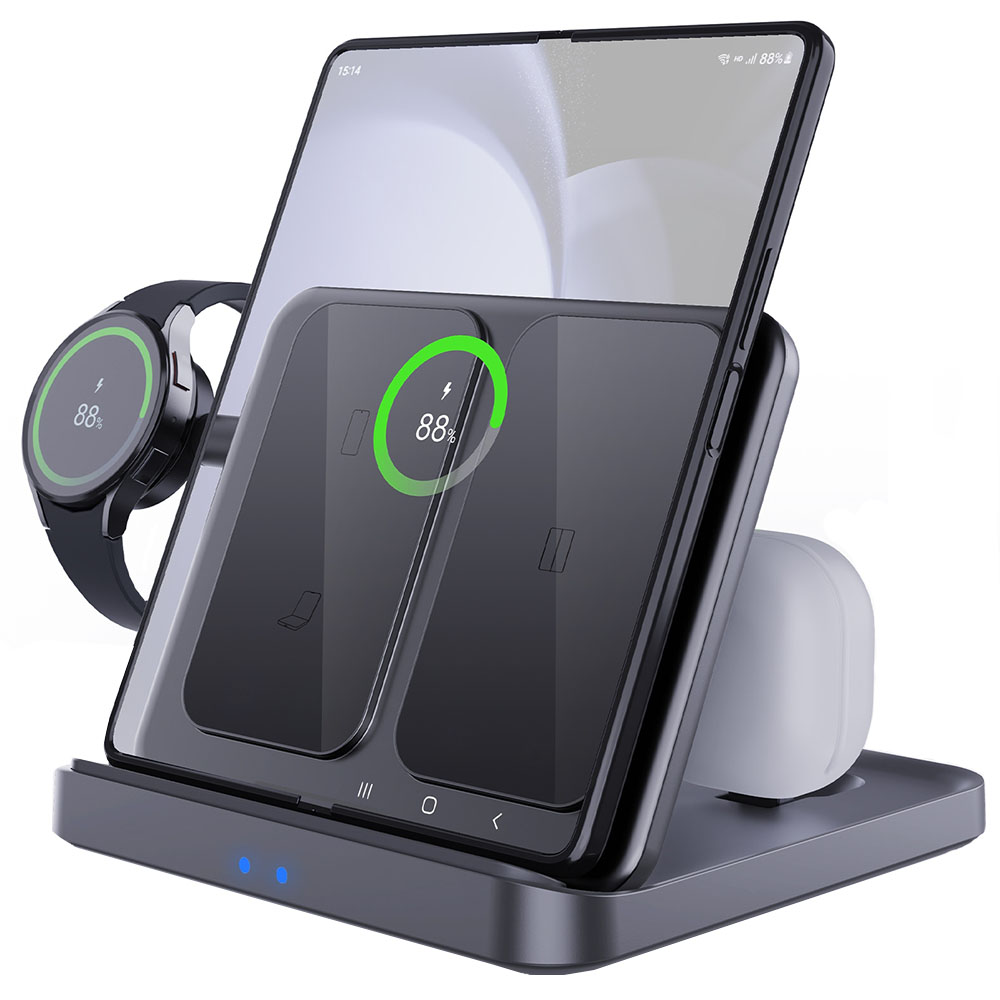 MOKIN 15W 초고속 3in1 무선충전기 핸드폰 이어폰 워치 일체형 맥세이프 접이식 급속 충전 거치대, 블랙, 1개 39,000원