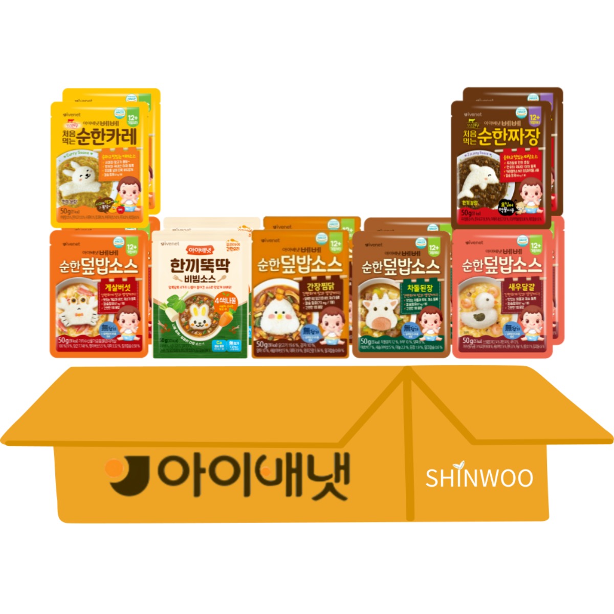 [아이배냇]아기양념 베베 순한 덮밥 소스 7종 짜장2개+카레2개+새우달걀2개+소불고기2개+간장찜닭2개+차돌된장2개+비빔소스 4색나물2개, 1개 26,490원