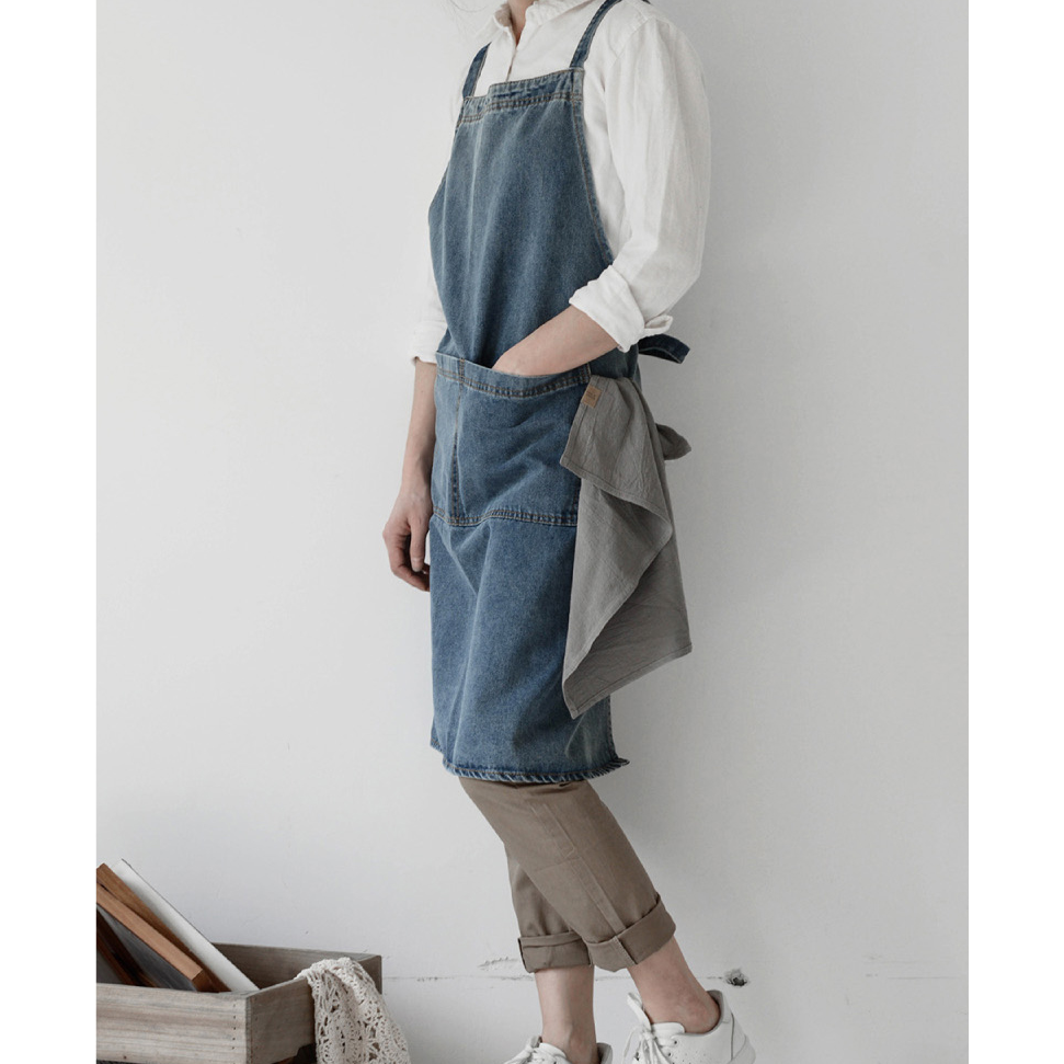 캔버스 빈티지 데님 앞치마 작업용 청앞치마 단체용 인쇄가능, 진청 14,800원