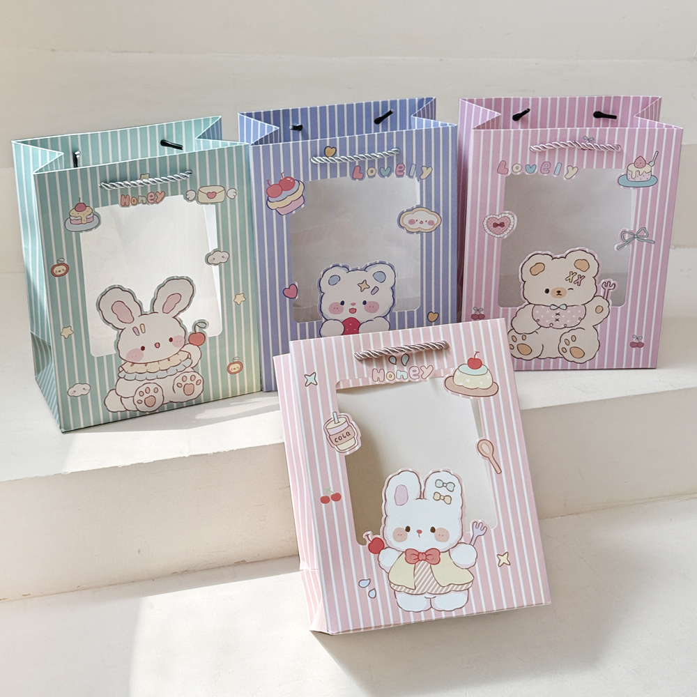 리드홈 소꿉놀이 생일선물 답례품 투명창 종이 쇼핑백 4종 세트, 혼합색상, 1세트 4,900원