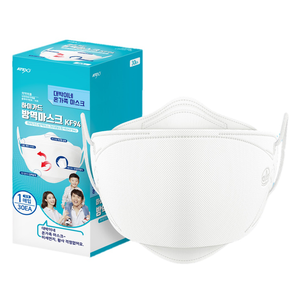 아텍스 대박이네 하이가드 방역마스크 대형 KF94, 1개입, 30개, 흰색 10,800원