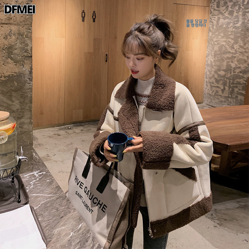 DFMEI 퍼 일체형 도톰 램스울 코트 여 추동 루즈핏 빈티지 라이더복 63,010원